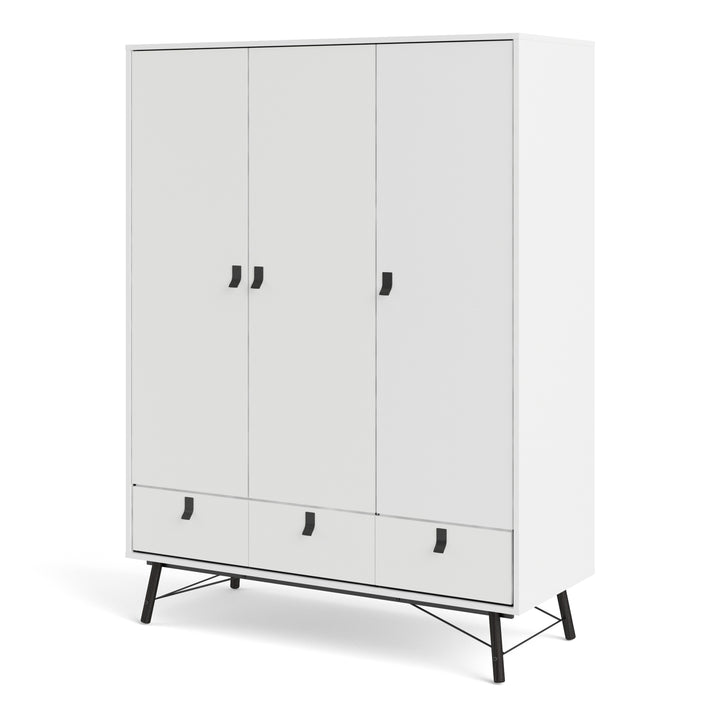 Ry Wardrobe 3 doors + 3 drawers in Matt White - TidySpaces