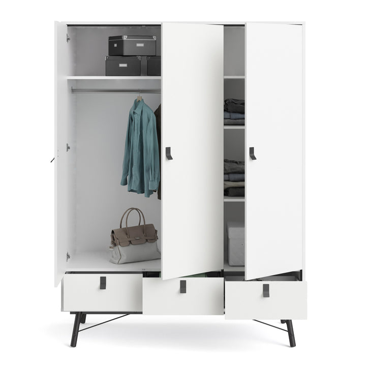 Ry Wardrobe 3 doors + 3 drawers in Matt White - TidySpaces