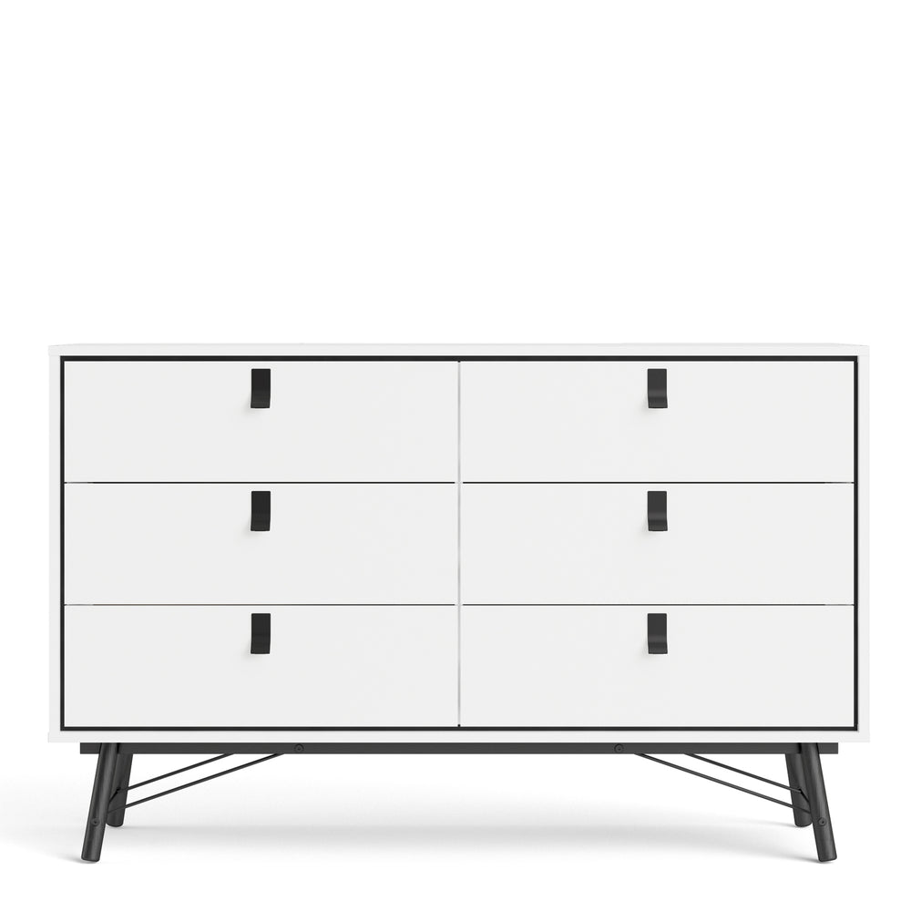 Ry Wide double chest of drawers 6 drawers in Matt White - TidySpaces