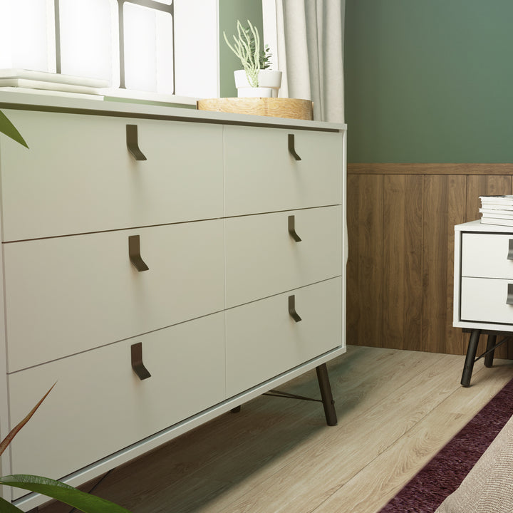 Ry Wide double chest of drawers 6 drawers in Matt White - TidySpaces