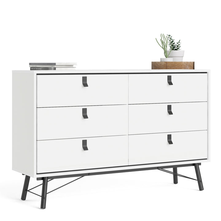 Ry Wide double chest of drawers 6 drawers in Matt White - TidySpaces