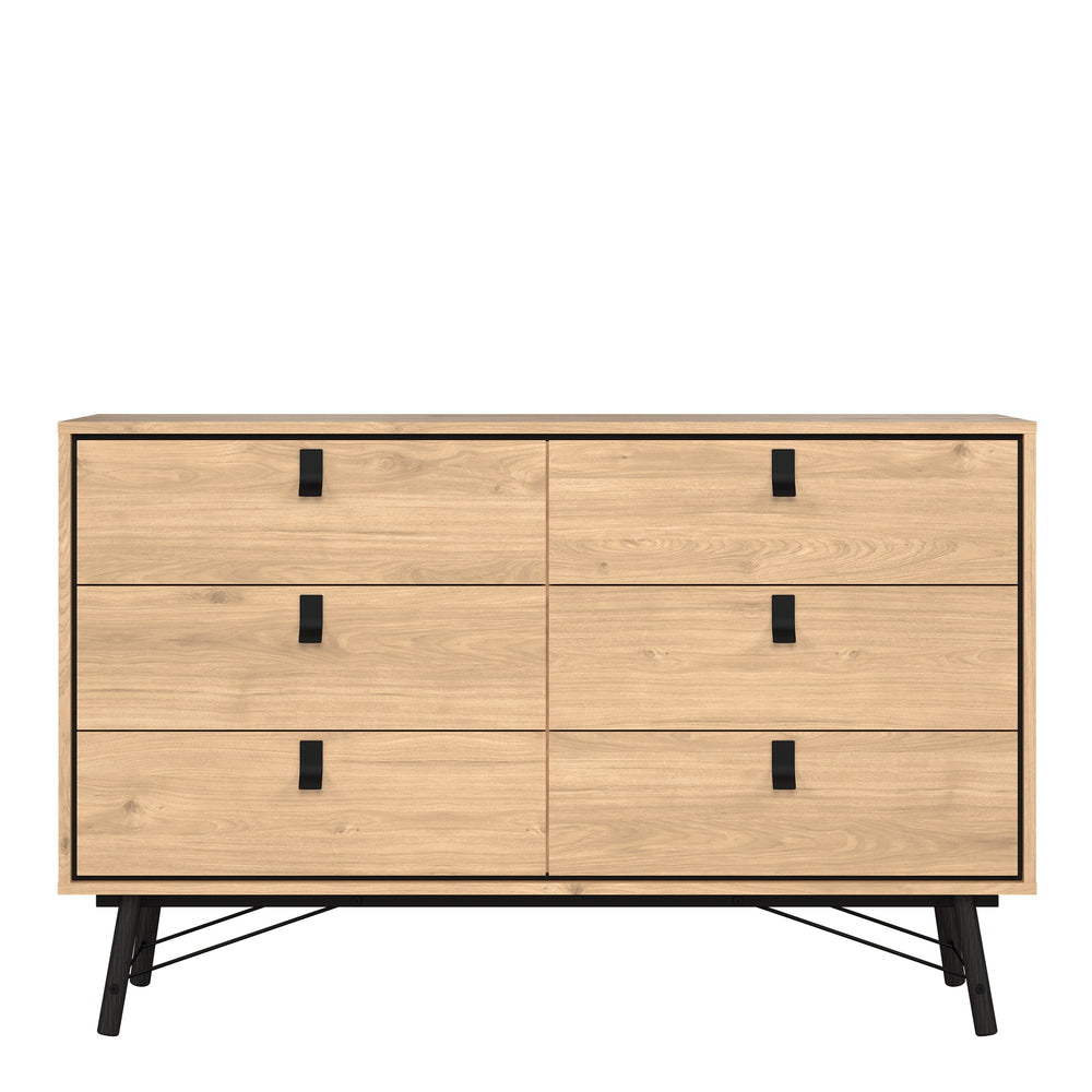Ry Wide Double Chest of Drawers 6 Drawers in Jackson Hickory Oak - TidySpaces