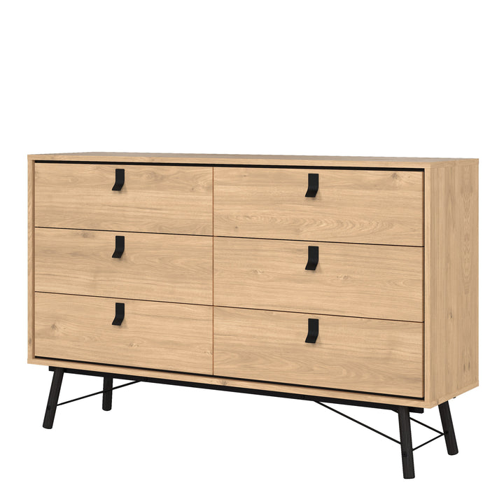 Ry Wide Double Chest of Drawers 6 Drawers in Jackson Hickory Oak - TidySpaces