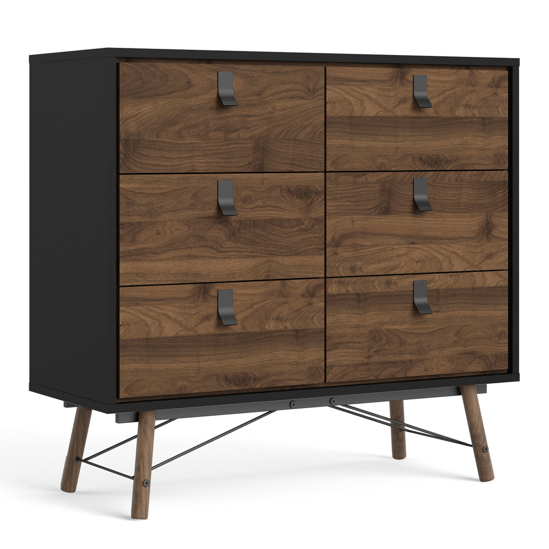 Ry Double chest of drawers 6 drawers in Matt Black Walnut - TidySpaces