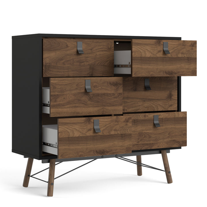 Ry Double chest of drawers 6 drawers in Matt Black Walnut - TidySpaces