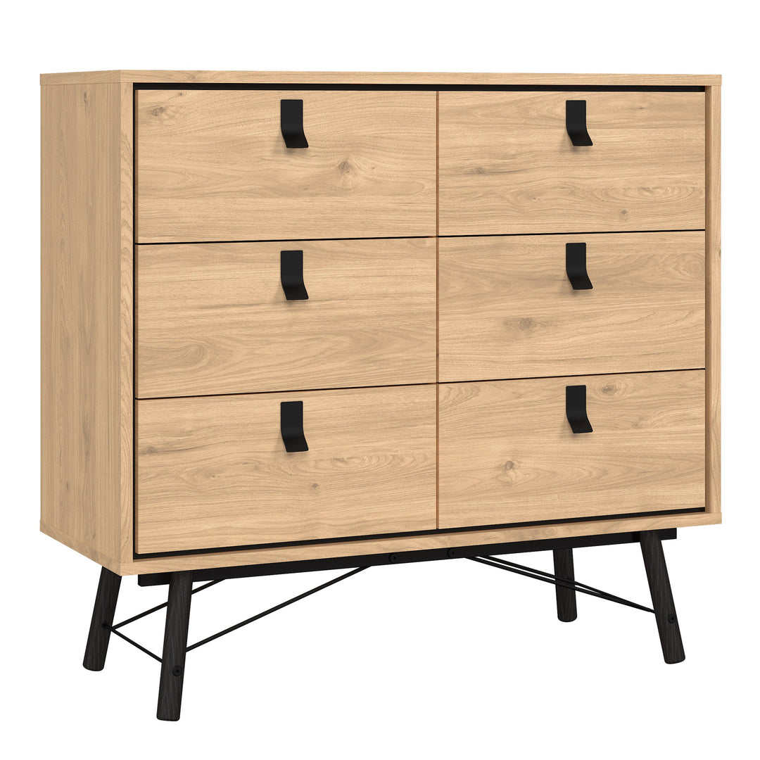 Ry Small Double Chest of Drawers 6 Drawers in Jackson Hickory Oak - TidySpaces