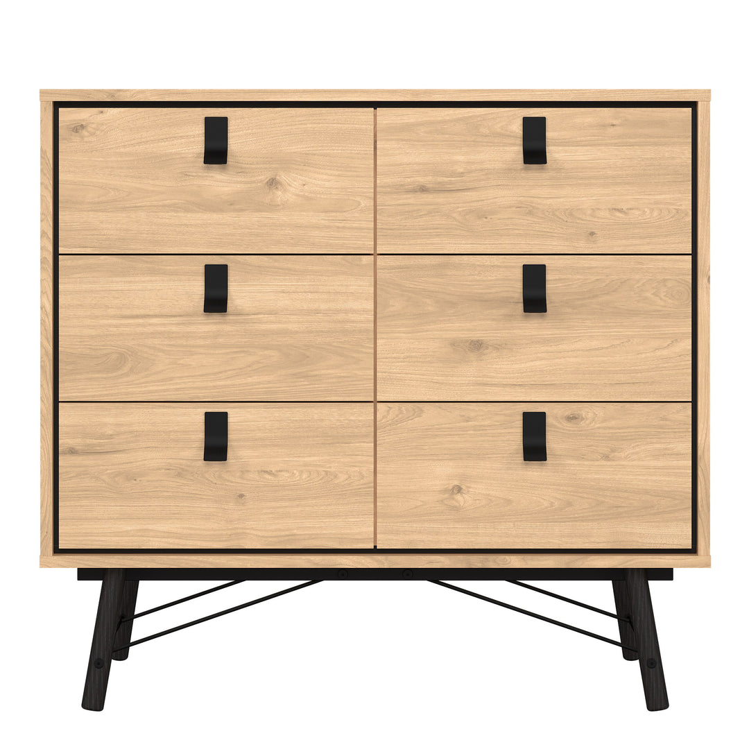 Ry Small Double Chest of Drawers 6 Drawers in Jackson Hickory Oak - TidySpaces