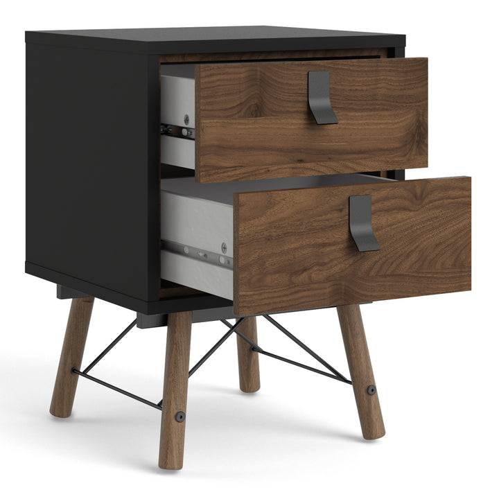 Ry Bedside cabinet 2 drawer in Matt Black Walnut - TidySpaces