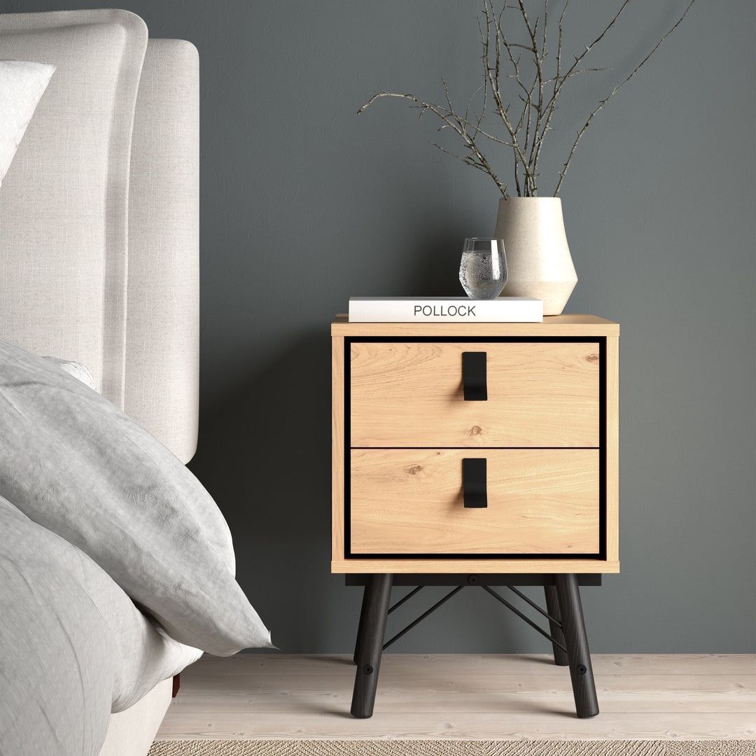 Ry Bedside Cabinet 2 Drawer in Jackson Hickory Oak - TidySpaces