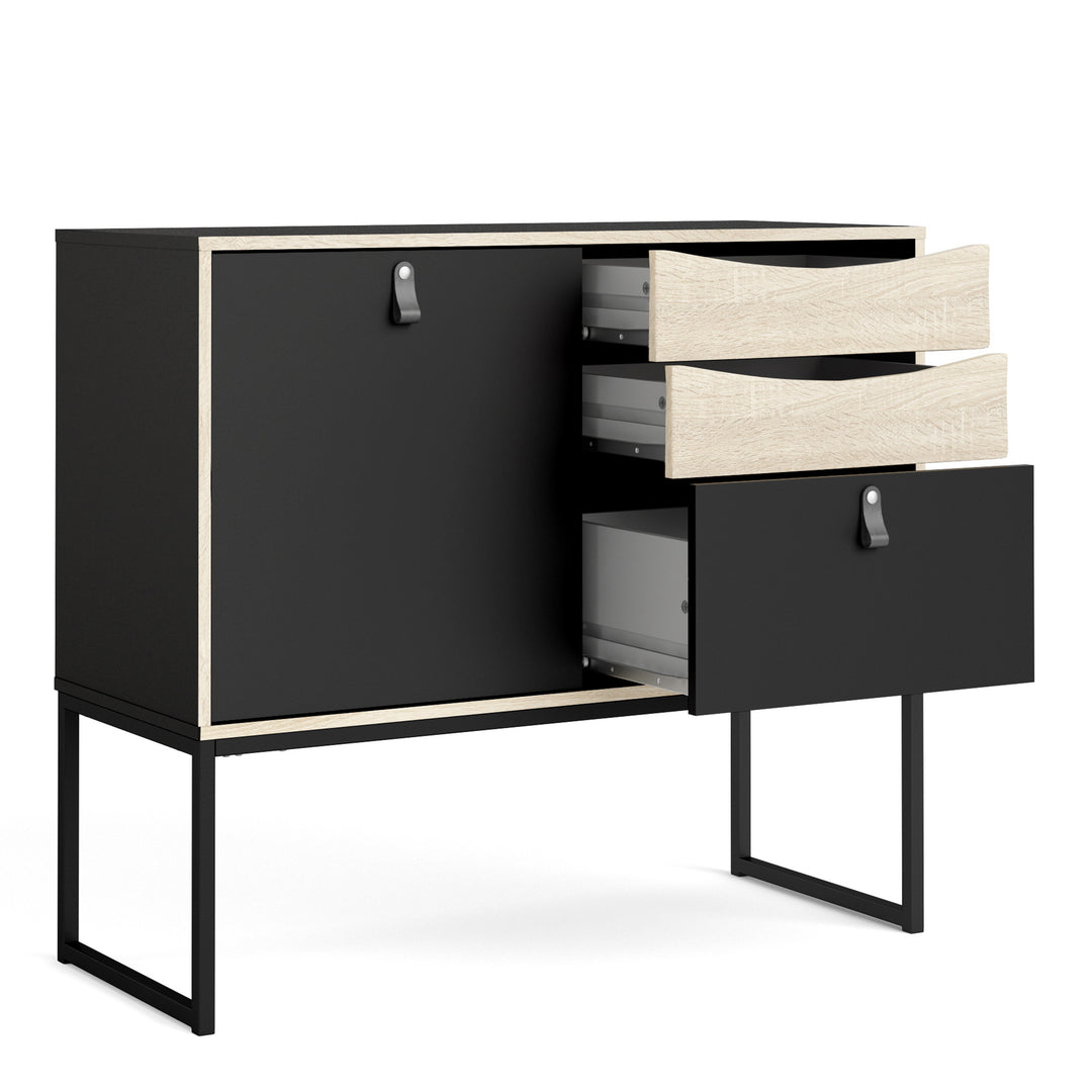 Stubbe Sideboard with 1 door + 3 drawers in Matt Black Oak - TidySpaces