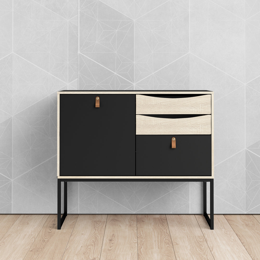 Stubbe Sideboard with 1 door + 3 drawers in Matt Black Oak - TidySpaces