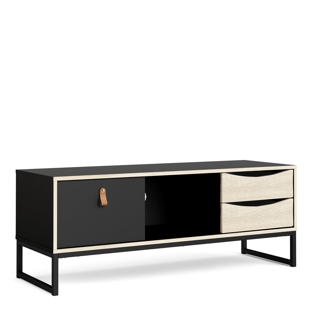 Stubbe TV Unit 1+2 drawers and open shelf in Matt Black Oak - TidySpaces