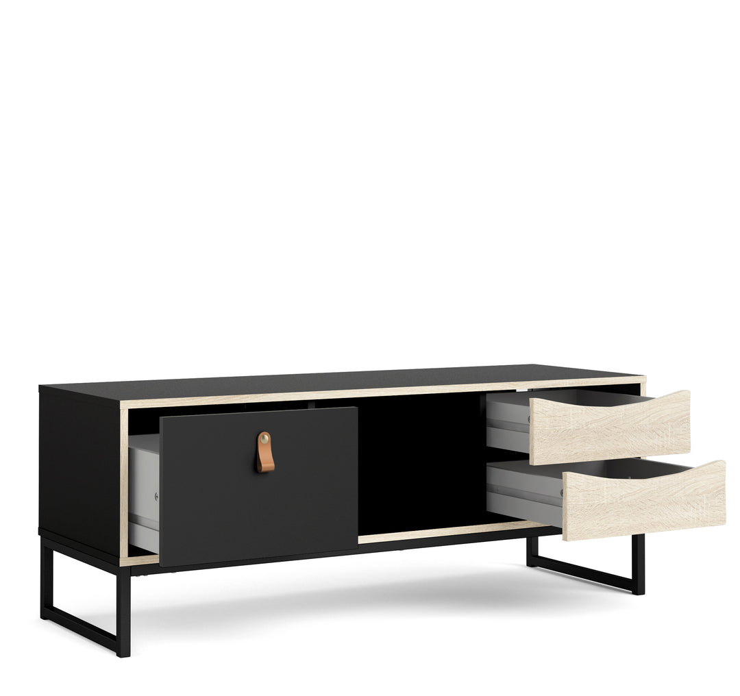 Stubbe TV Unit 1+2 drawers and open shelf in Matt Black Oak - TidySpaces