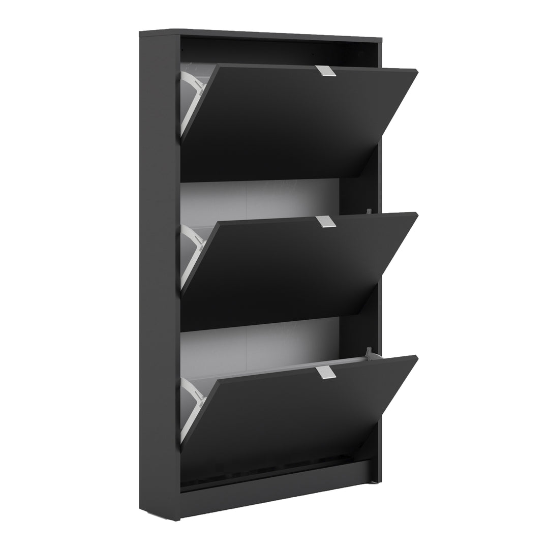 Shoes Shoe cabinet w. 3 tilting doors and 1 layer in Matt Black - TidySpaces