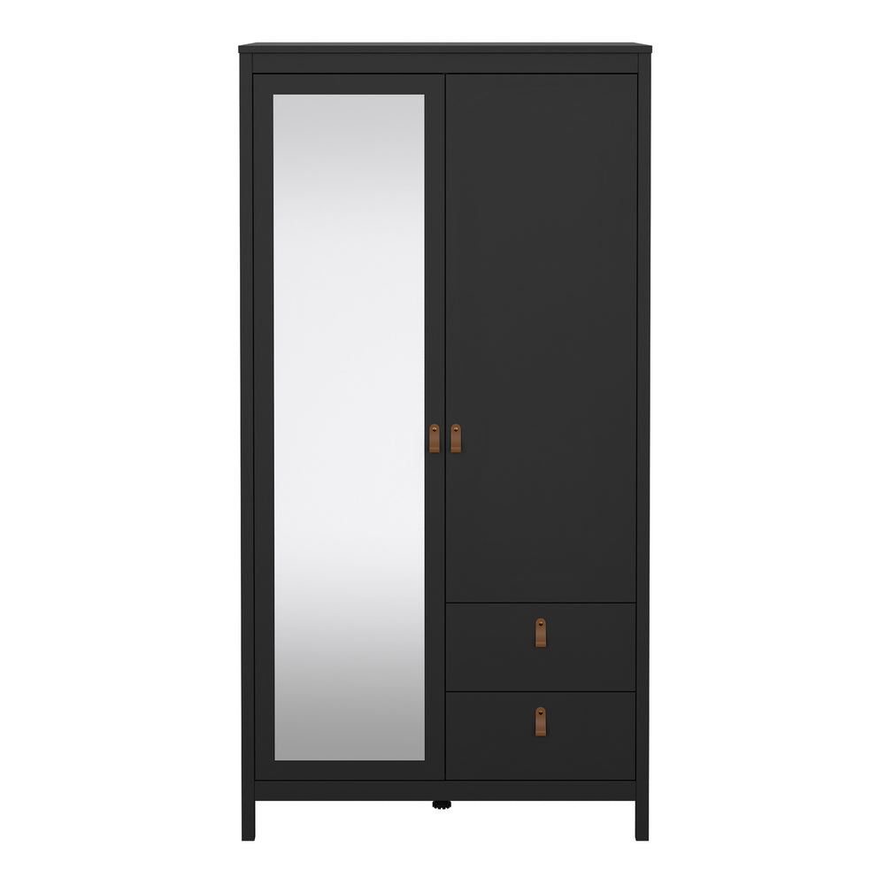 Barcelona Wardrobe with 1 door + 1 mirror door + 2 drawers Matt Black - TidySpaces