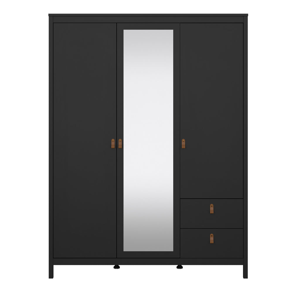 Barcelona Wardrobe with 2 doors + 1 mirror door + 2 drawers Matt Black - TidySpaces