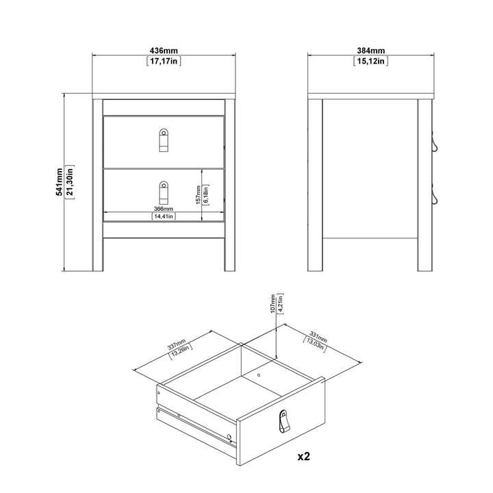 Barcelona Bedside Table 2 drawers in White - TidySpaces