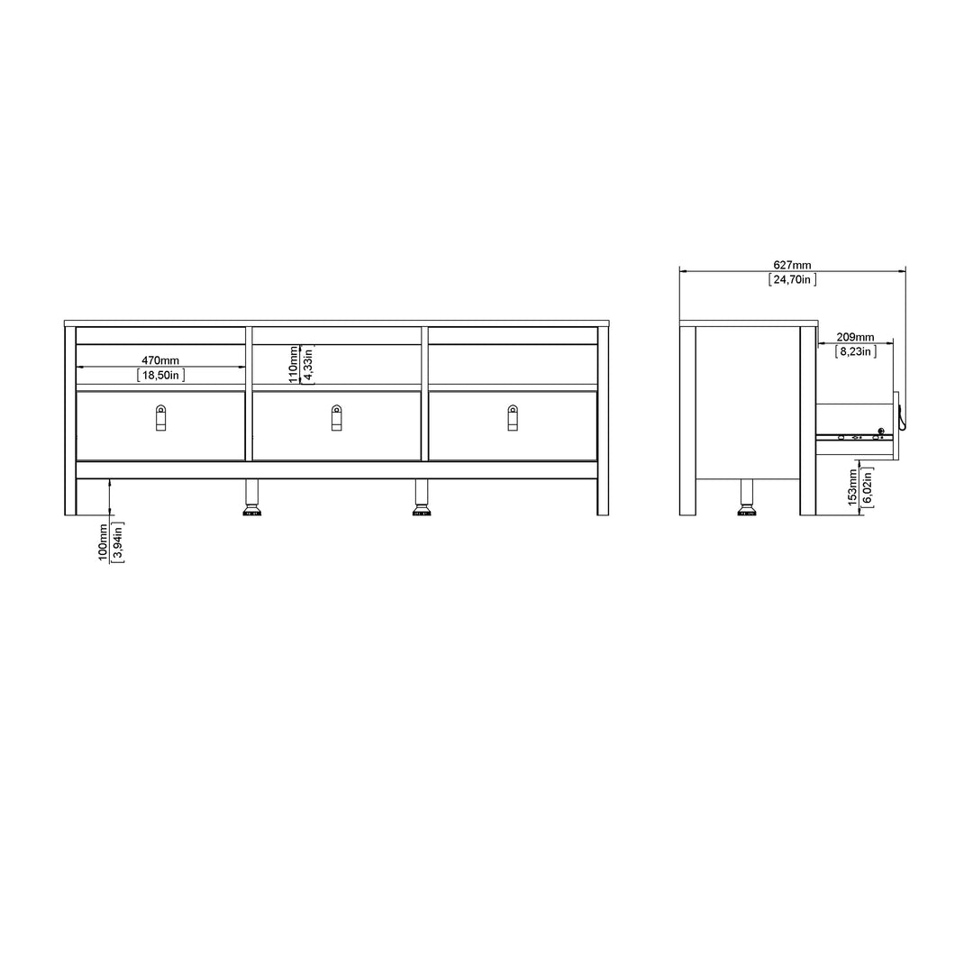 Barcelona Tv-unit 3 drawers in White - TidySpaces