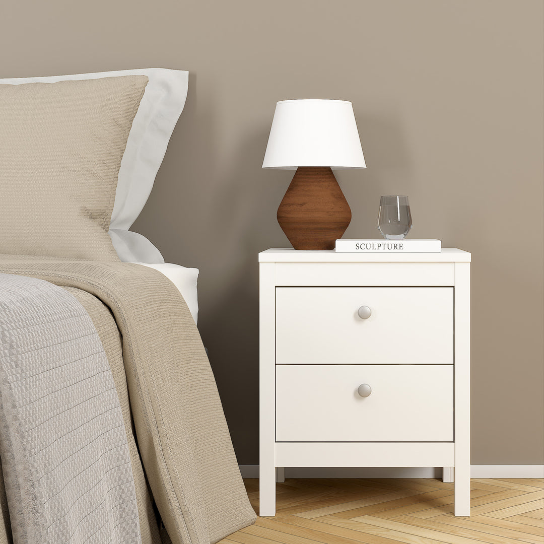 Madrid Bedside Table 2 drawers in White - TidySpaces