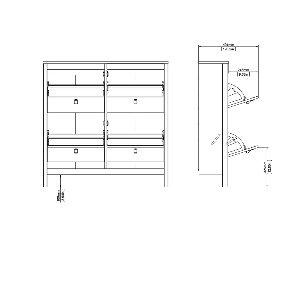 Madrid Shoe cabinet 4 Compartments in Matt Black - TidySpaces