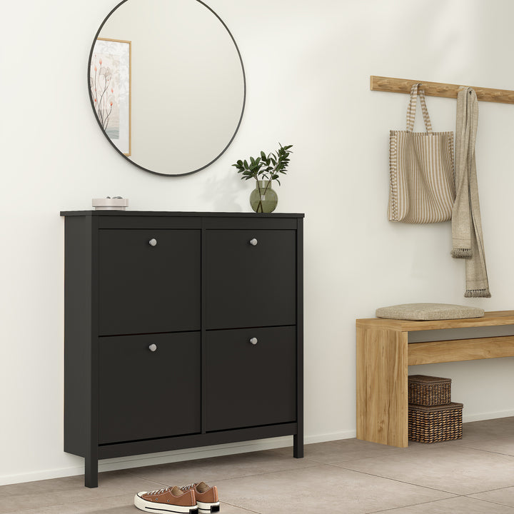 Madrid Shoe cabinet 4 Compartments in Matt Black - TidySpaces