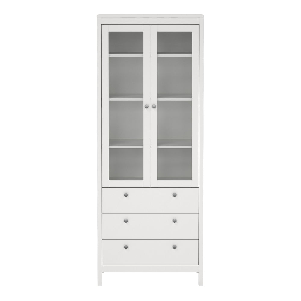 Madrid China cabinet 2 doors w/glass + 3 drawers in White - TidySpaces