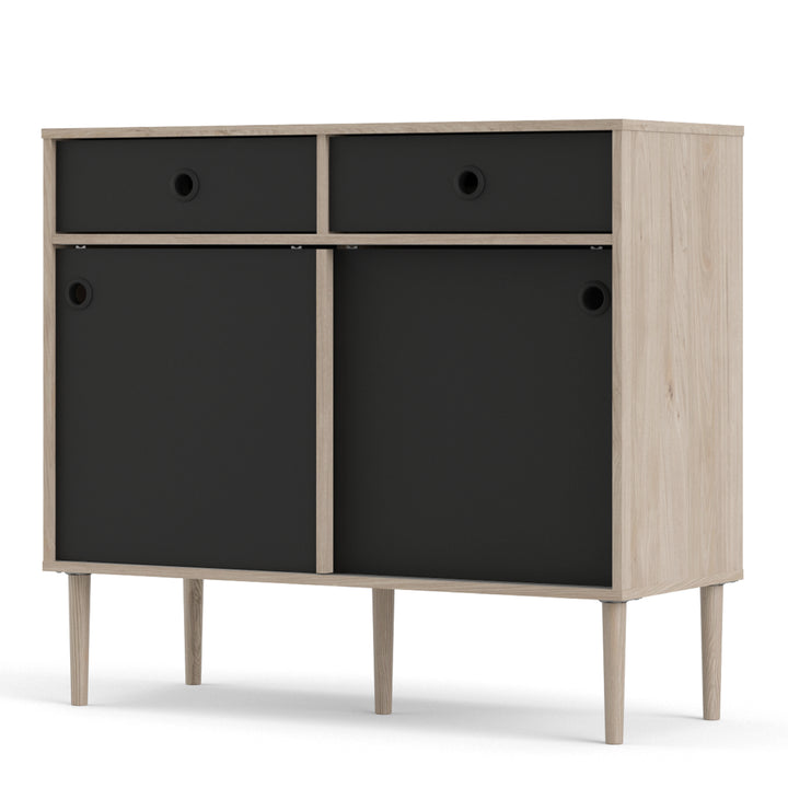 Rome Sideboard 2 Sliding Doors + 2 Drawers in Jackson Hickory Oak with Matt Black - TidySpaces