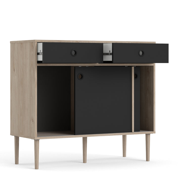 Rome Sideboard 2 Sliding Doors + 2 Drawers in Jackson Hickory Oak with Matt Black - TidySpaces