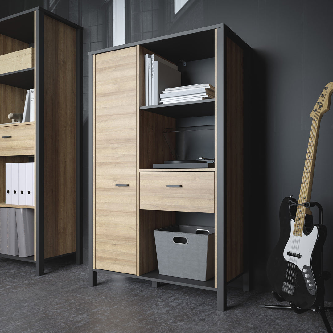 High Rock Wide Shelf Unit in Matt Black/Riviera Oak - TidySpaces