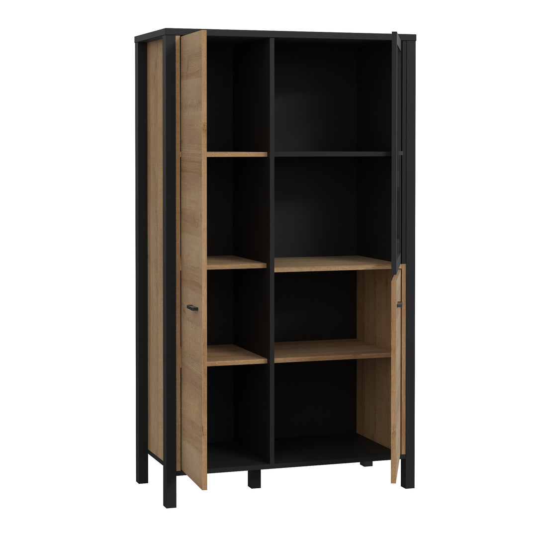 High Rock Small Display Cabinet in Matt Black/Riviera Oak - TidySpaces