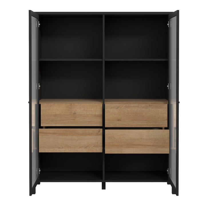 High Rock Extra Wide Display Cabinet in Matt Black/Riviera Oak - TidySpaces