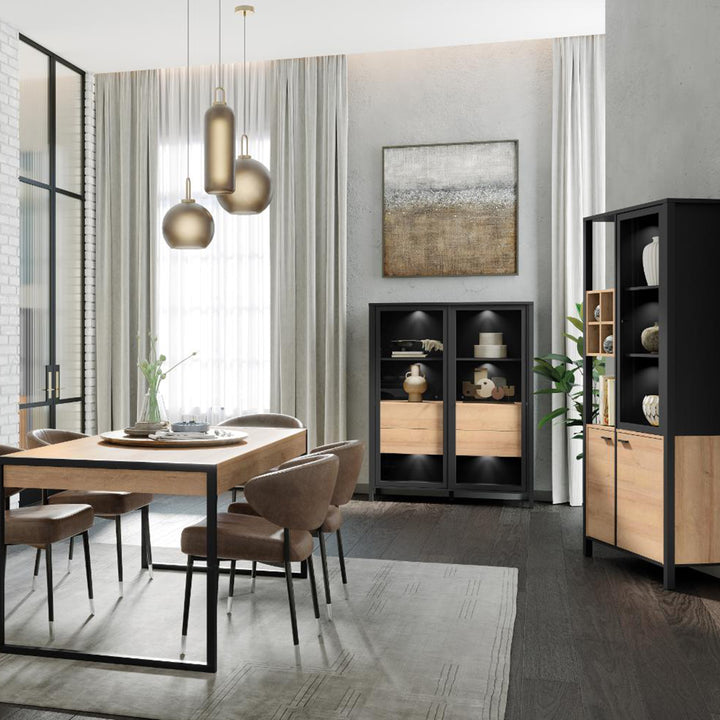 High Rock Extra Wide Display Cabinet in Matt Black/Riviera Oak - TidySpaces