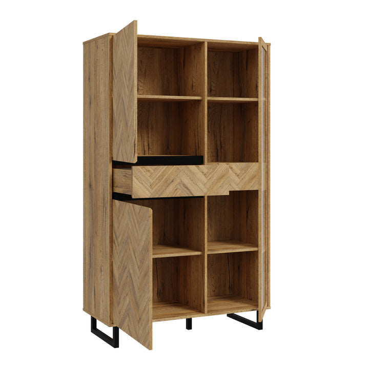 Nikomedes Display Cabinet in Spica Oak/Matt Black/Bartex Oak - TidySpaces