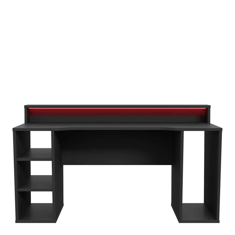 Tezaur Gaming Desk 2 Shelves with LED in Matt Black - TidySpaces