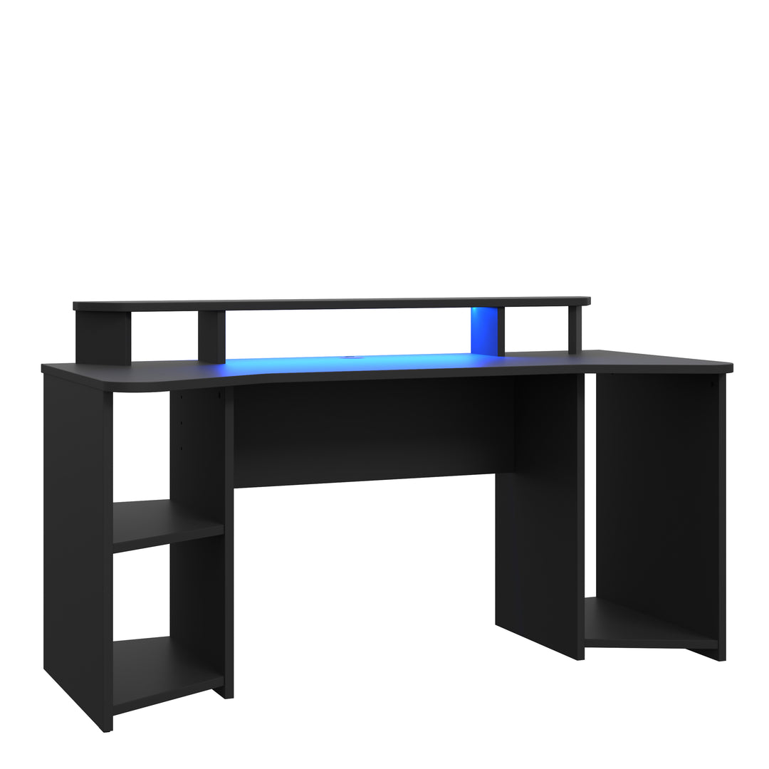 Tezaur Gaming Desk with LED in Matt Black - TidySpaces