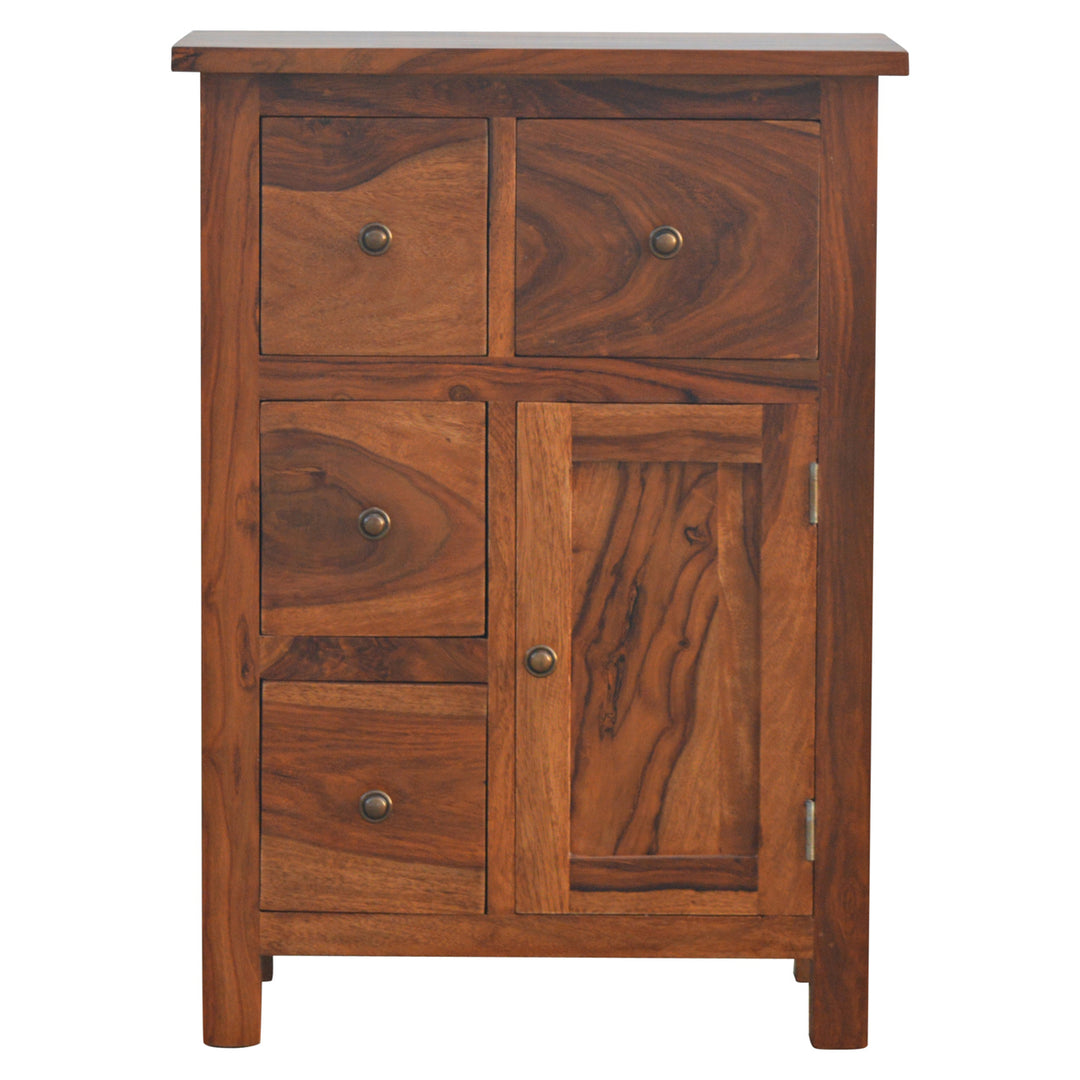 Sheesham Wood Cabinet with 4 Drawers and 1 Door - TidySpaces