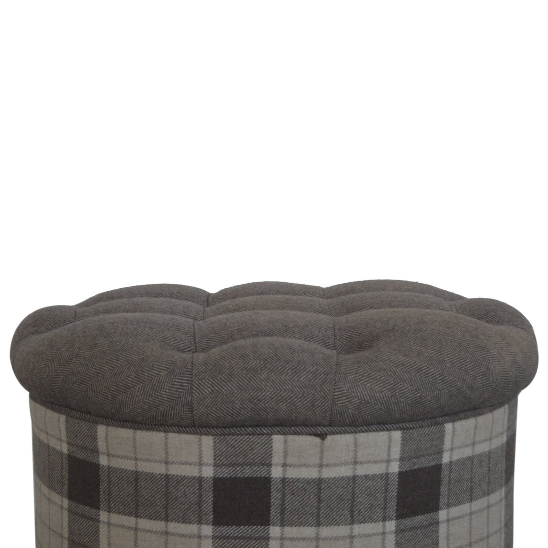 Deep Button Round Checked Footstool - TidySpaces