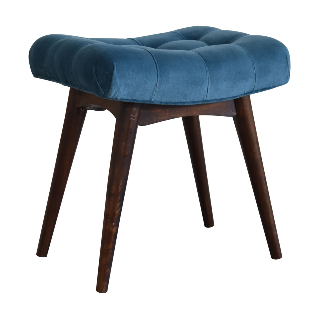 Mini Teal Velvet Curved Bench - TidySpaces