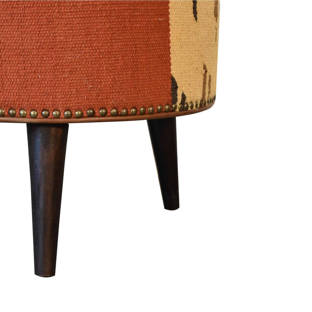 Durrie & Leather Mixed Footstool - TidySpaces