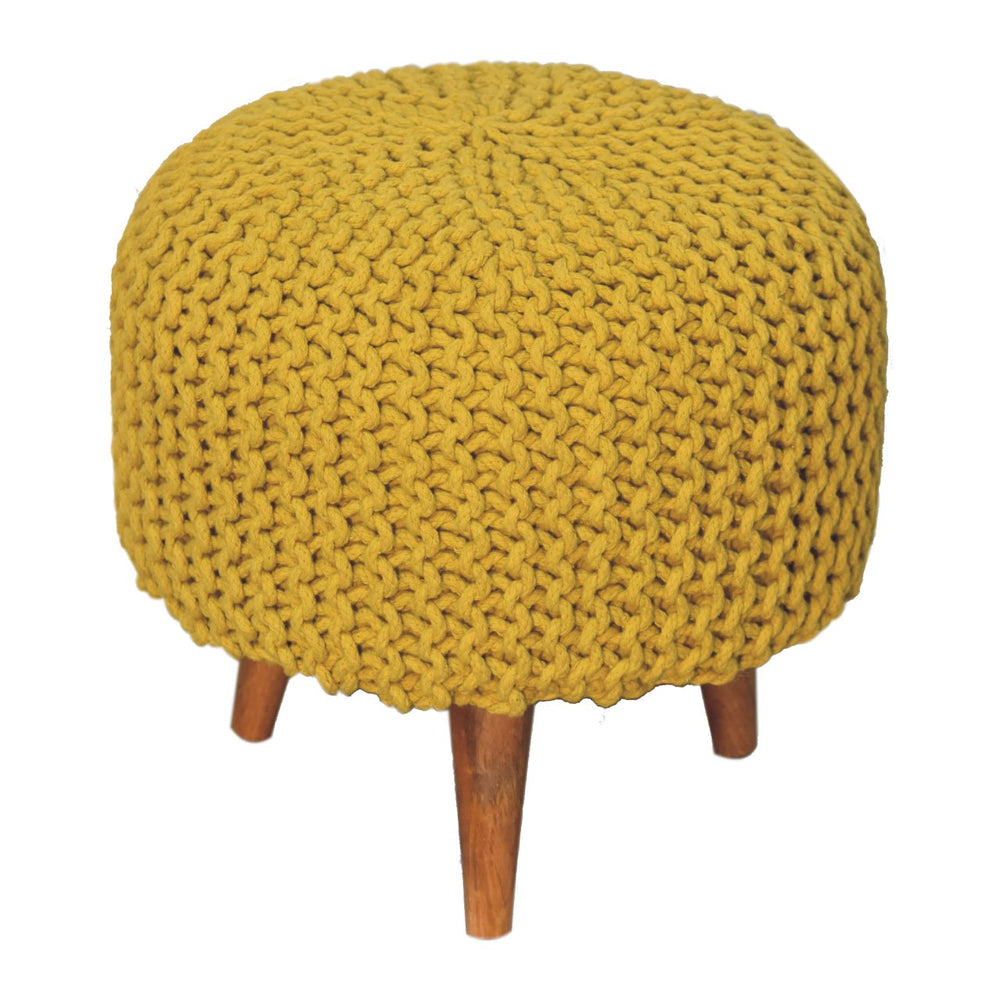 Keeva Mustard Round Footstool - TidySpaces