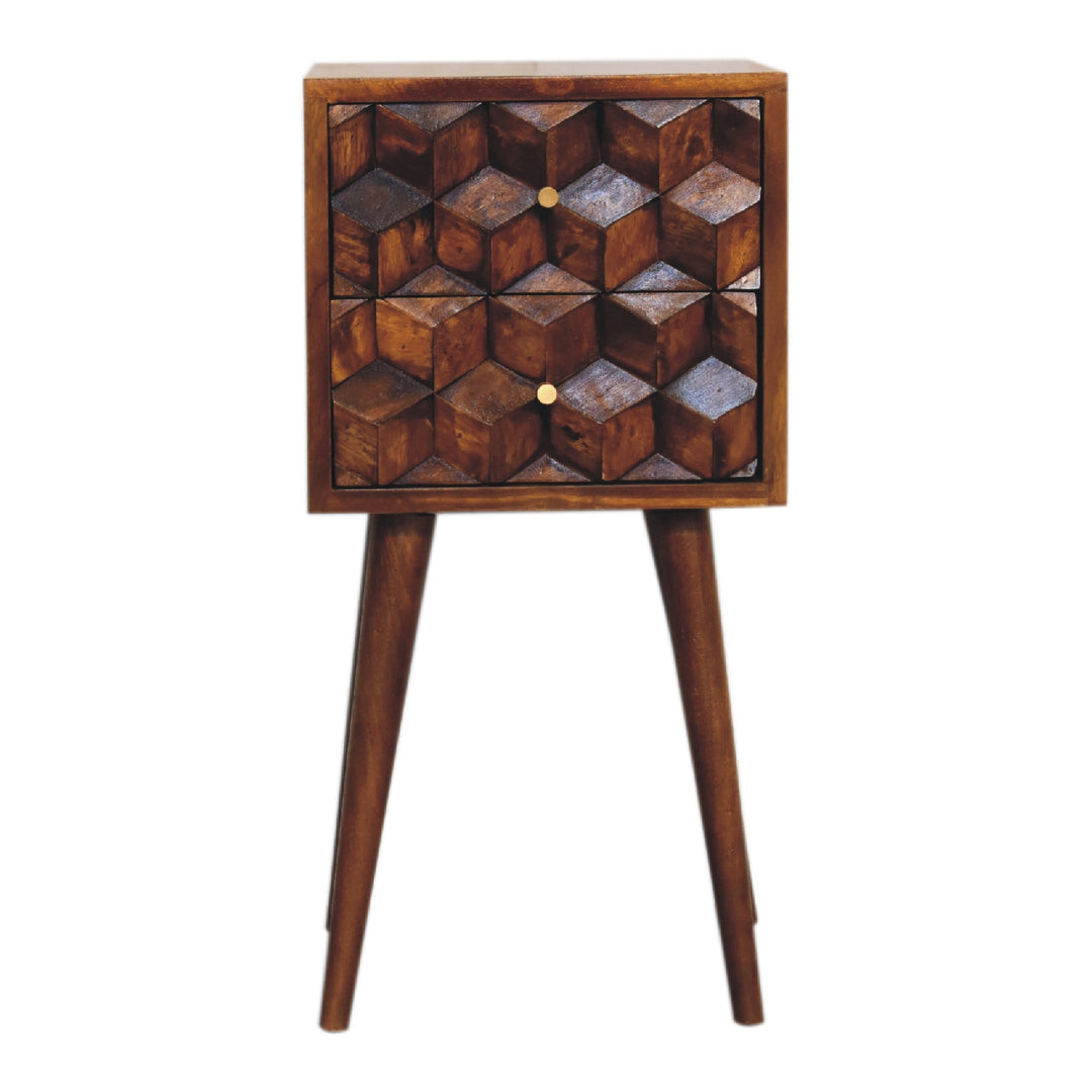 Mini Chestnut Cube 2 Drawer Bedside - TidySpaces